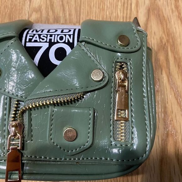 MDD Fashion 79 The Fiona Faux Leather Jacket Handbag Green Gold - Picture 5 of 15